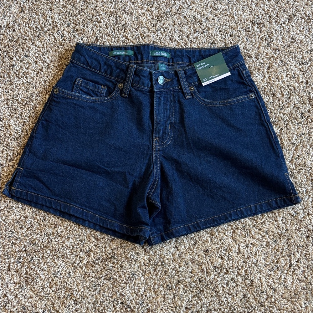 Wild Fable Cotton Mid-Rise Midi Dark Blue Denim Shorts Size 00